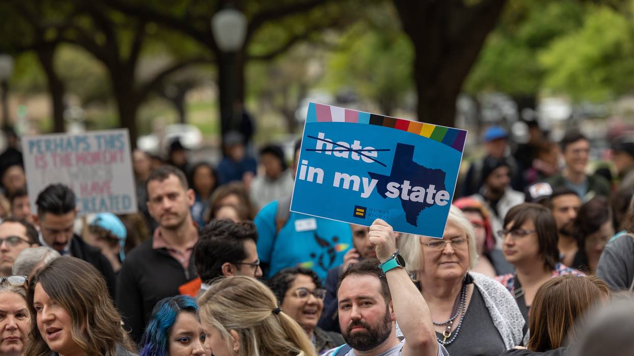 Amber Briggle and her trans son Max, 15, attend a rally and activism day at the Texas Capitol in support of trans rights.