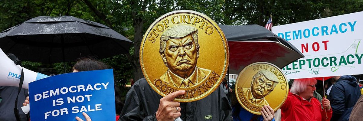"America is Not for Sale" Rally Against Trump's Crypto Dealings
