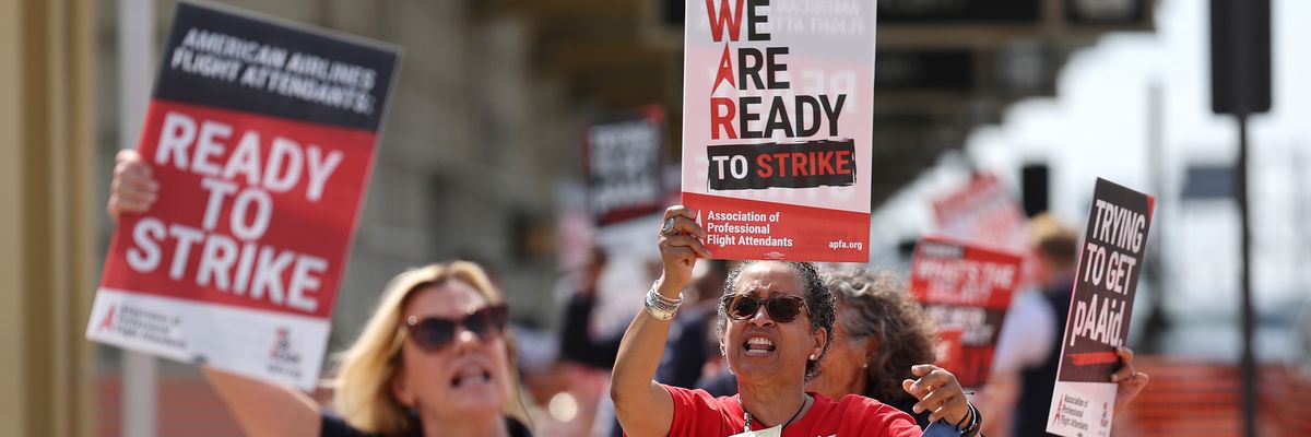 American Airlines flight attendants picket