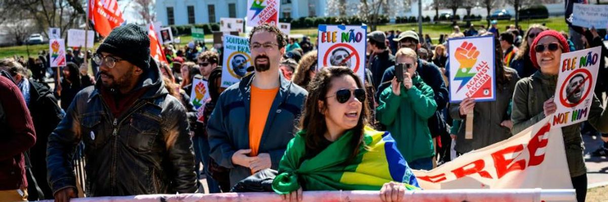 Protest Condemns 'Horrible Politics of Division' as Fascist Jair Bolsonaro Arrives in US to Meet With Trump