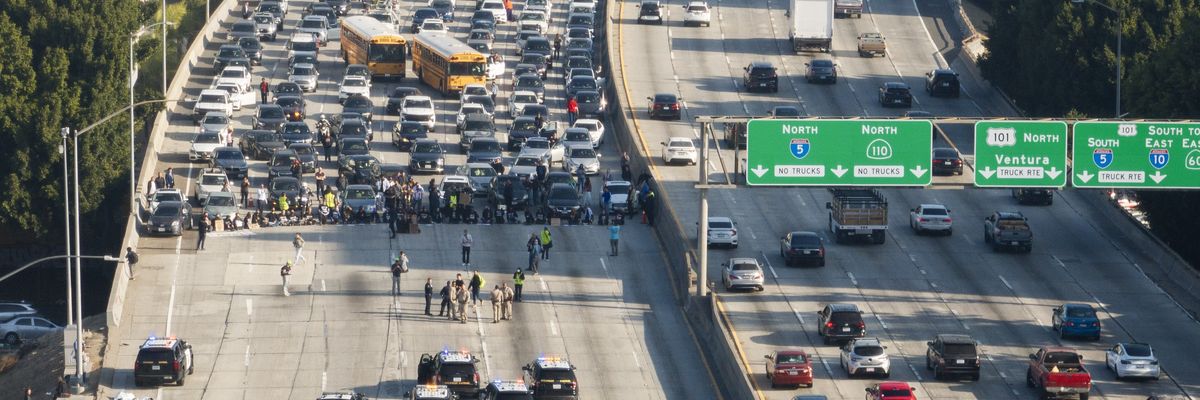 American Jews and allies block the 110 freeway in Los Angeles to demand a cease-fire