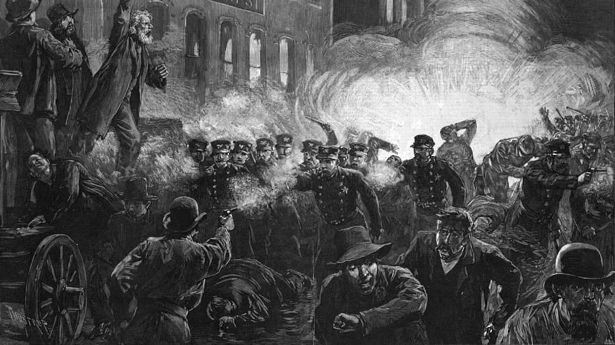 An 1886 engraving of the Haymarket massacre.
