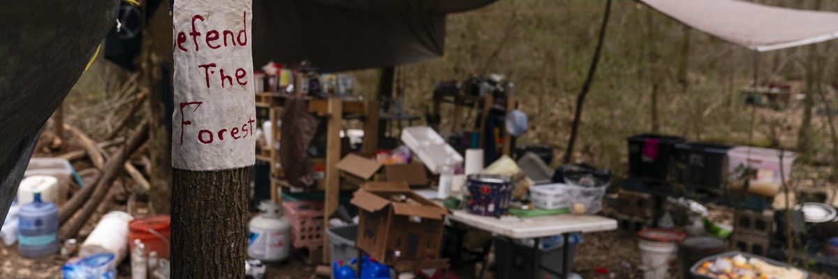 An abandoned protest campsite is seen inside Weelaunee People's Park days after protester Manuel Teran was kiled during a police raid