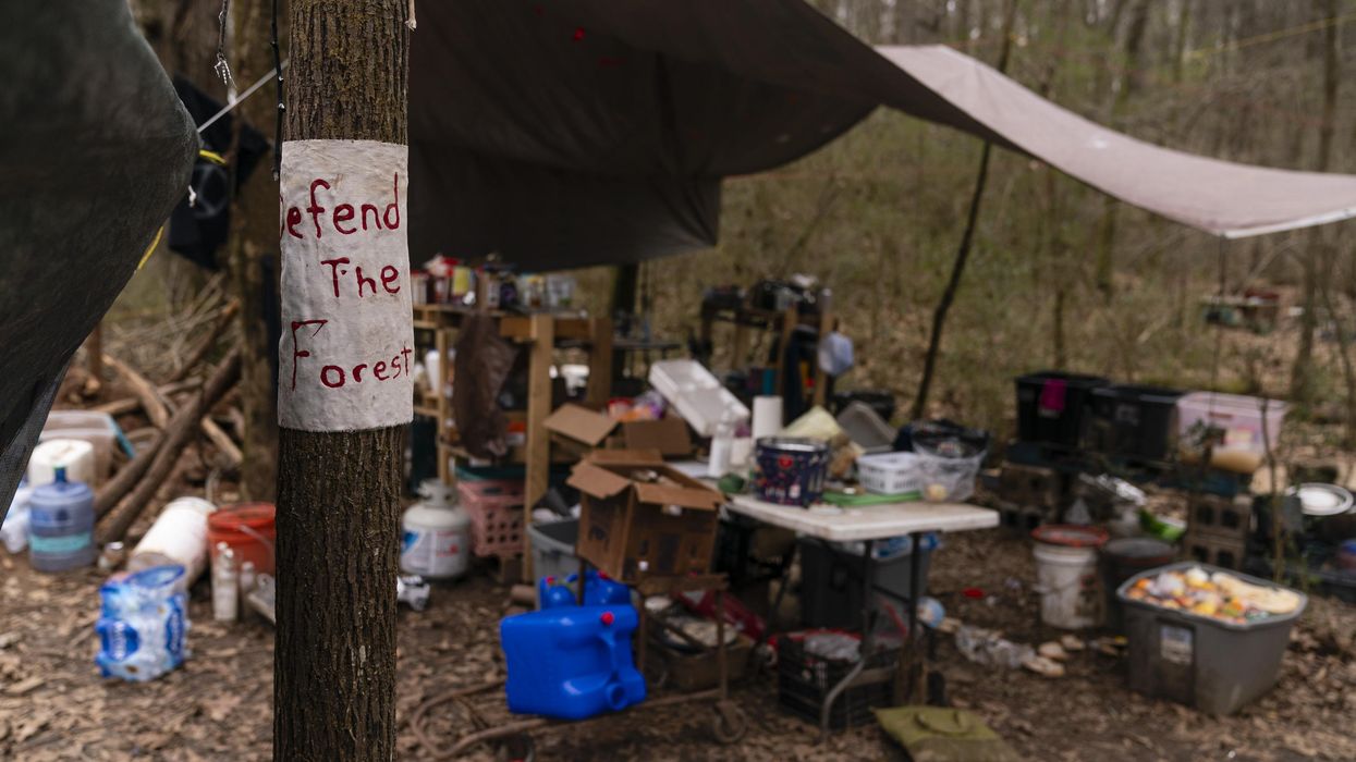 An abandoned protest campsite is seen inside Weelaunee People's Park days after protester Manuel Teran was kiled during a police raid