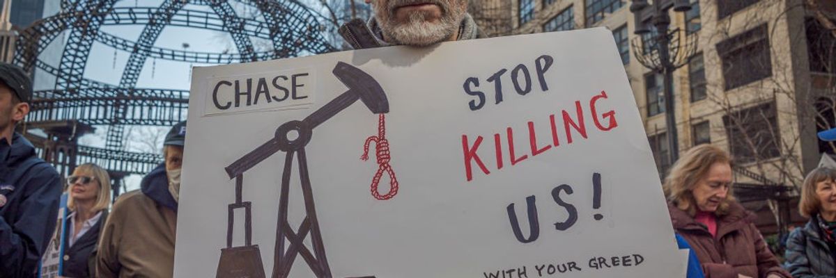 An activist holds a sign in New York City