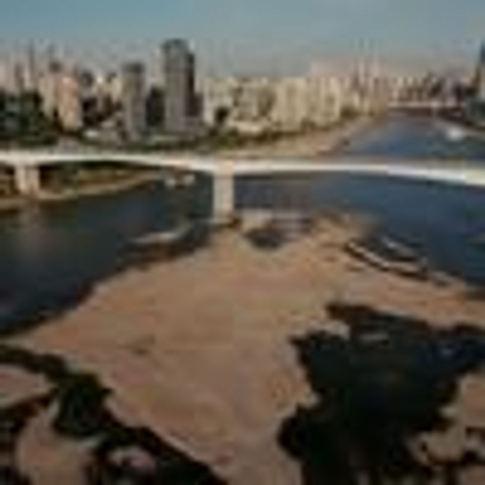 An aerial picture taken on August 24, 2022 shows the riverbed of the Jialing River, a tributary of the Yangtze River, in China's southwestern city of Chongqing.