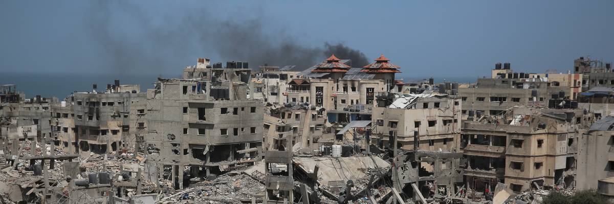 An aerial view shows damaged area around the Al-Shifa Hospital in Gaza City, Gaza on April 1, 2024.