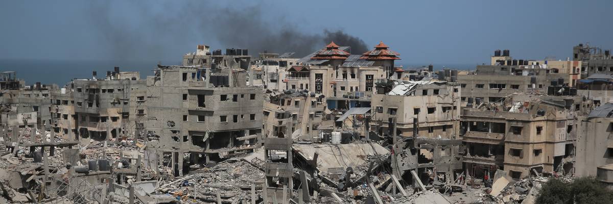 An aerial view shows damaged area around the Al-Shifa Hospital in Gaza City, Gaza on April 1, 2024.