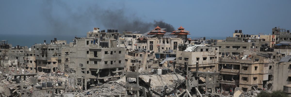 An aerial view shows damaged area around the Al-Shifa Hospital in Gaza City, Gaza on April 1, 2024.