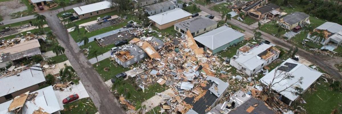 An aerial view shows destruction in Fort Pierce, Florida