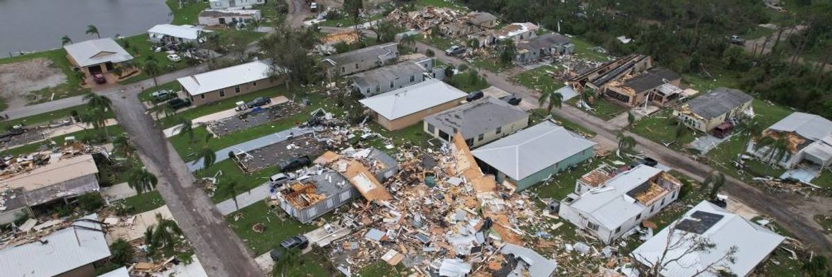 An aerial view shows destruction in Fort Pierce, Florida