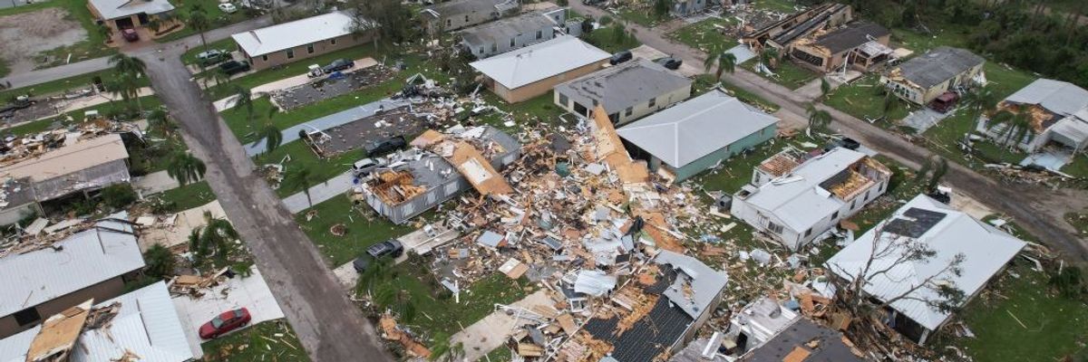 An aerial view shows destruction in Fort Pierce, Florida