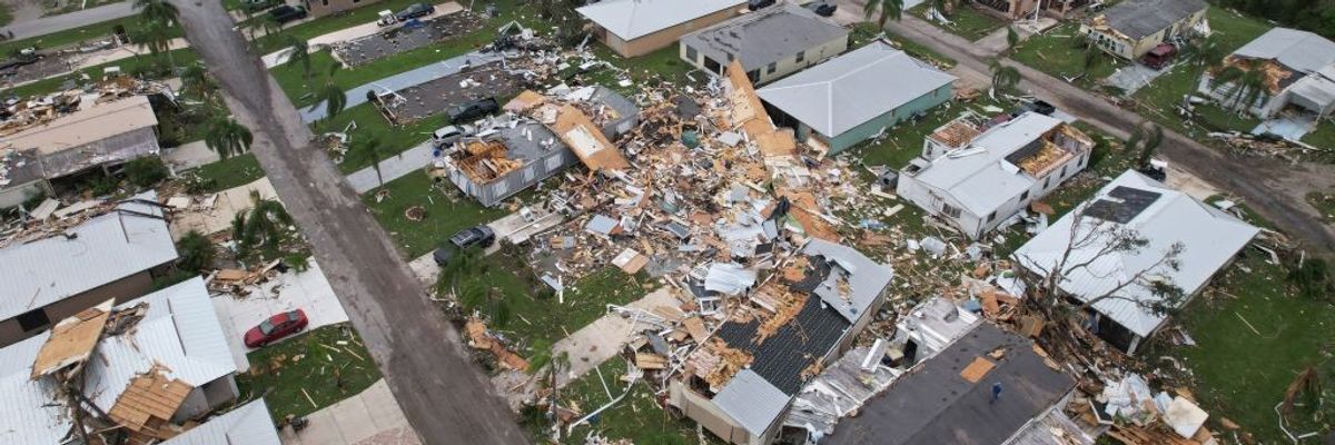 An aerial view shows destruction in Fort Pierce, Florida