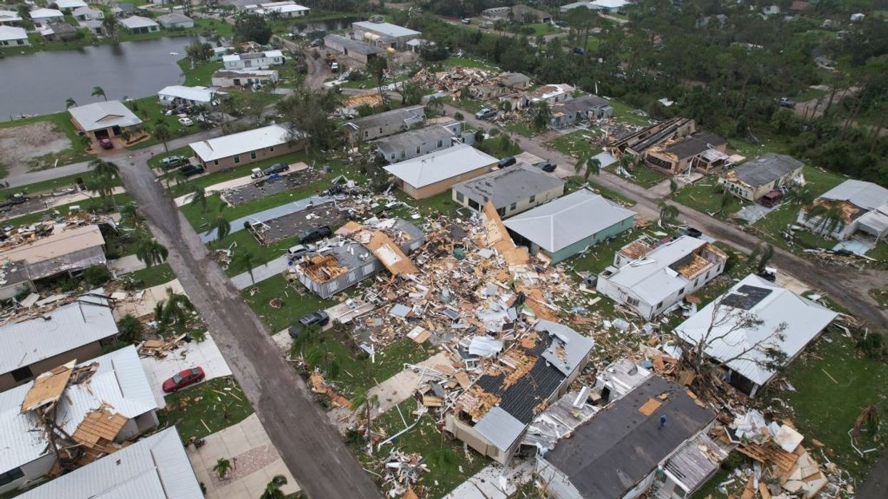 An aerial view shows destruction in Fort Pierce, Florida