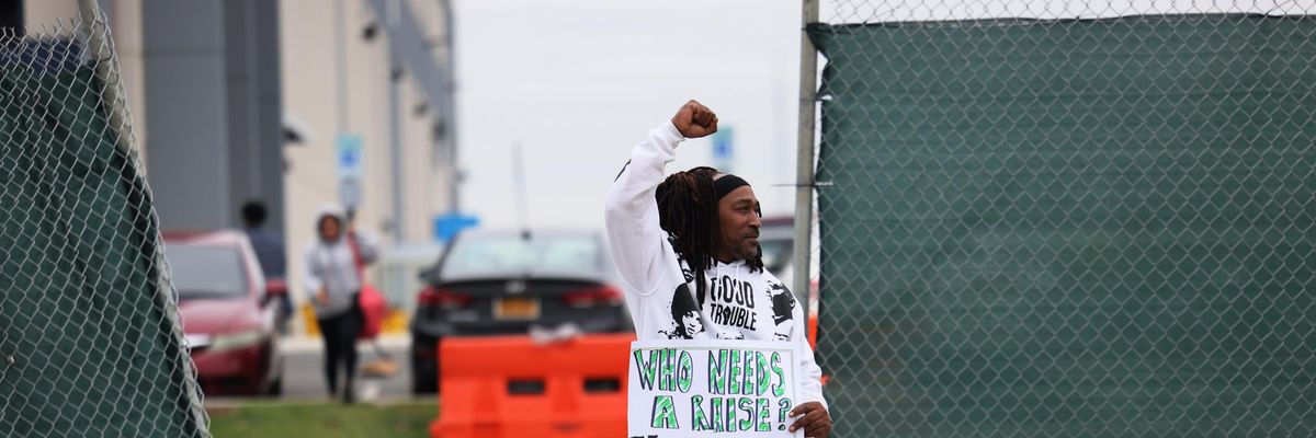 An Amazon worker outside the LDJ5 facility