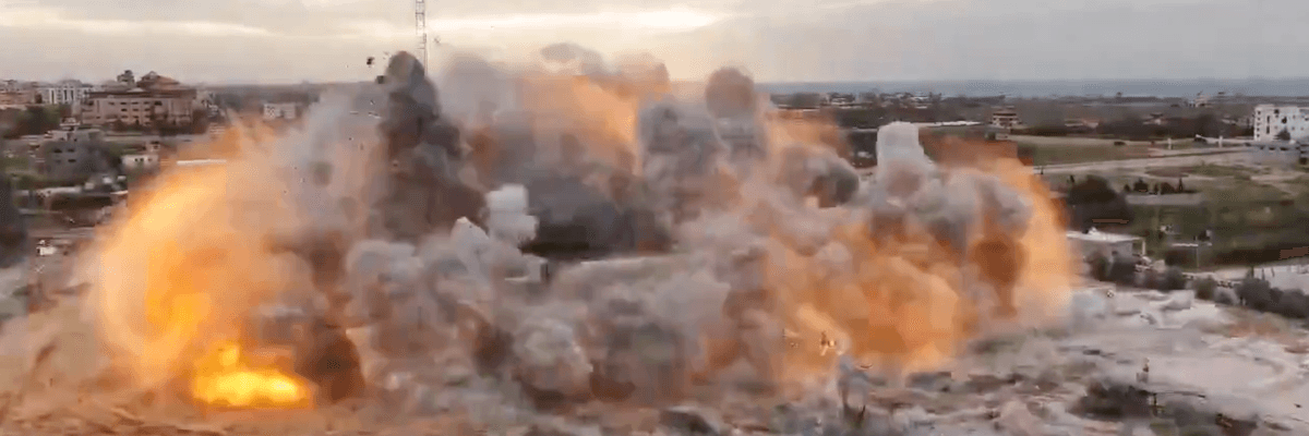 An explosion of hundreds of mines at Israa University in Gaza