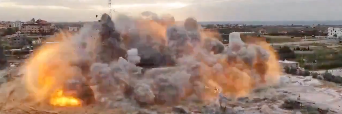 An explosion of hundreds of mines at Israa University in Gaza