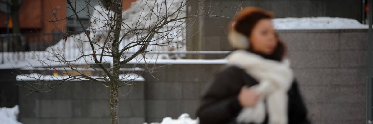 An homeless lady begs for money in Finland