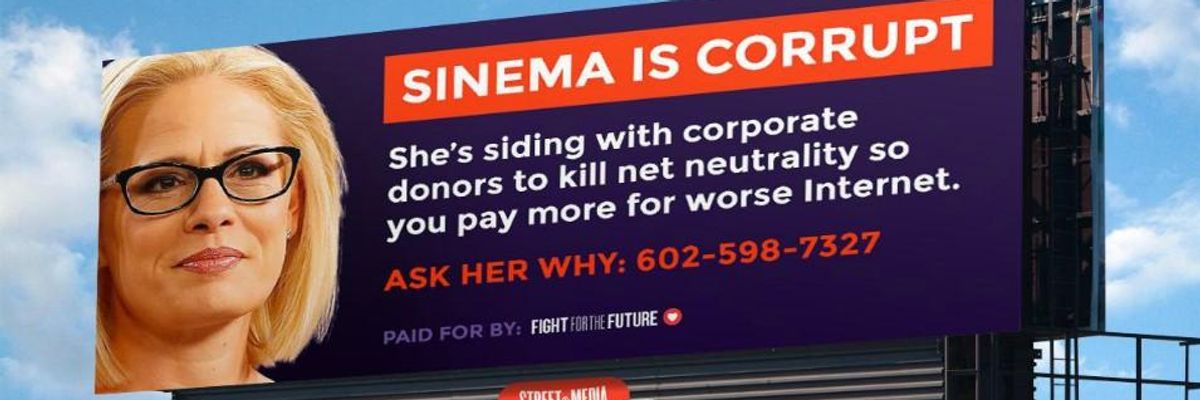 'All About the Money': Kyrsten Sinema, Lone Senate Democrat Opposed to Net Neutrality, Tied to Comcast Lobbyist's Dark Money Super PAC