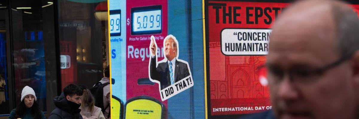 An image of Trump points to rising gas prices with the words, "I did that!"