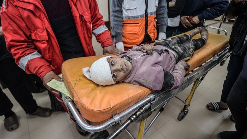 An injured child on stretcher in Gaza