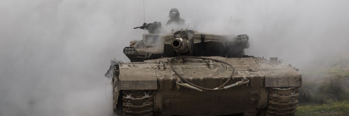 An Israeli tank on the Gaza border.