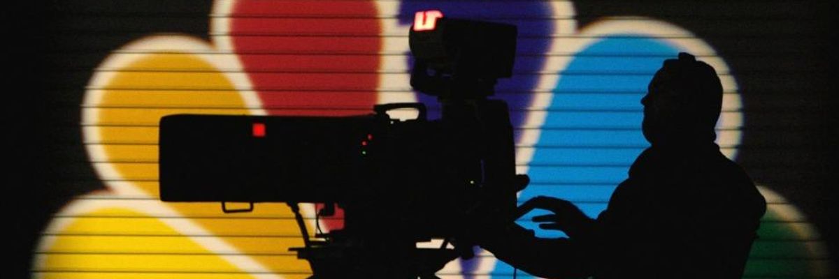 An MSNBC camera operator tapes the Democratic Presidential Candidates Debate at the Polk County Convention Complex November 24, 2003 in Des Moines, Iowa