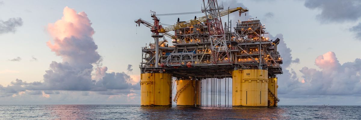 An offshore petroleum drilling rig