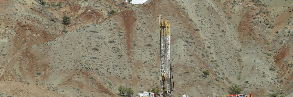 An oil drilling rig operates on May 10, 2017 outside Richfield, Utah.