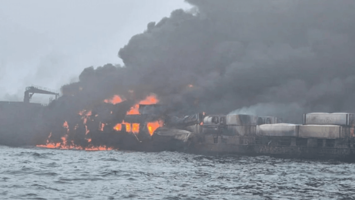 An oil tanker and a cargo ship collided off the British coast in the North Sea