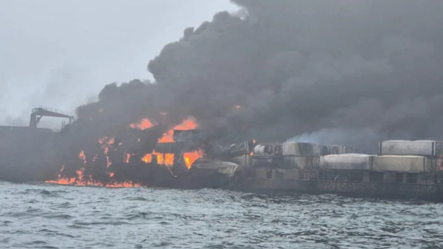 An oil tanker and a cargo ship collided off the British coast in the North Sea