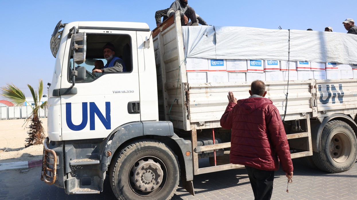 An UN Palestinian refugee agency (UNRWA) truck transports aid for Palestinians