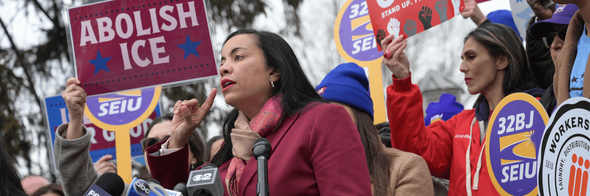 Analilia Mejia speaks.