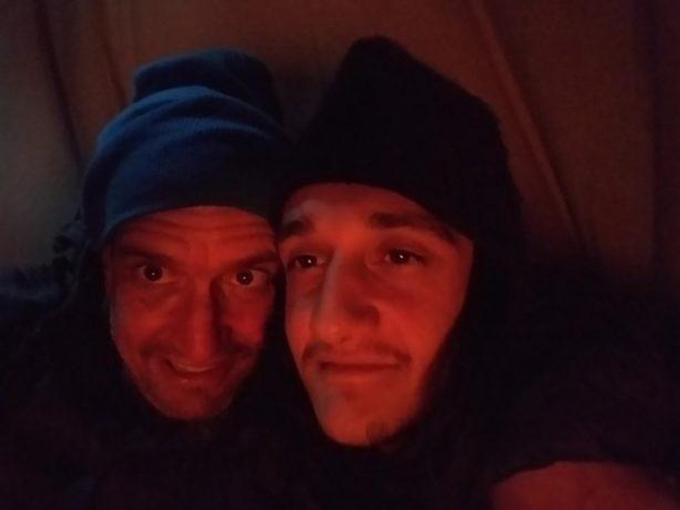 Andy Bichlbaum and Navy veteran Hey (right). (WNV / Andy Bichlbaum)