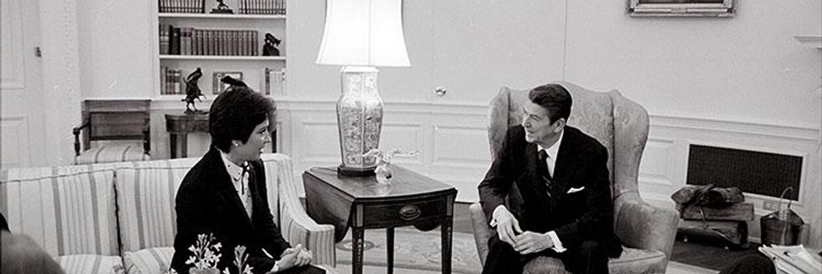 Anne Gorsuch meeting with President Ronald Reagan in the Oval Office