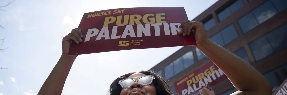 Anti-ICE demonstrators protest Palantir in Washington, DC