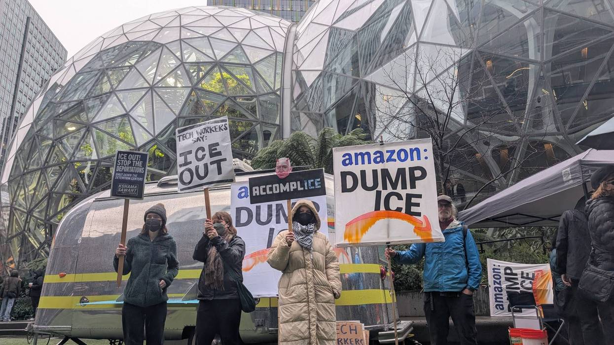 Anti-ICE protest at Amazon HQ.