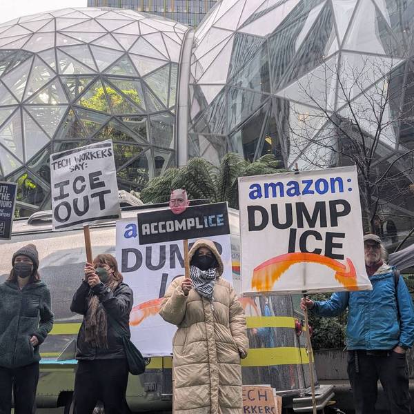 Anti-ICE protest at Amazon HQ.