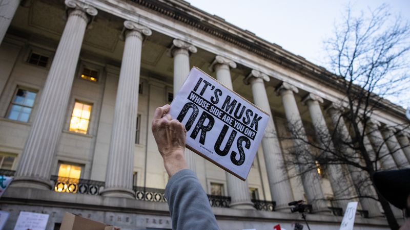 Anti-Musk protest at Treasury.