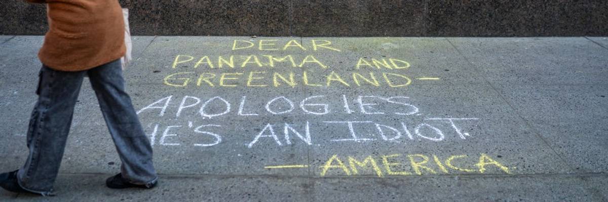 anti-Trump graffiti on a New York sidewalk