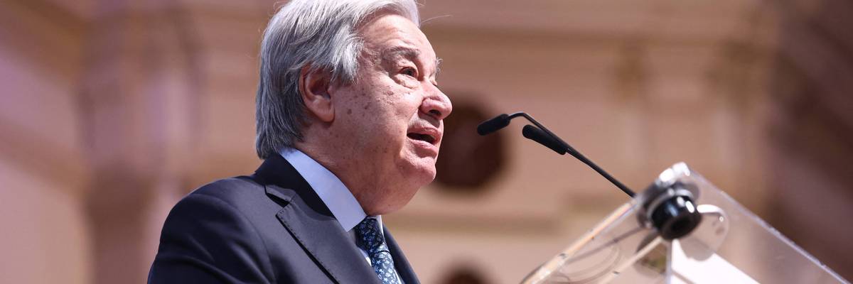 Antonio Guterres speaks in London.