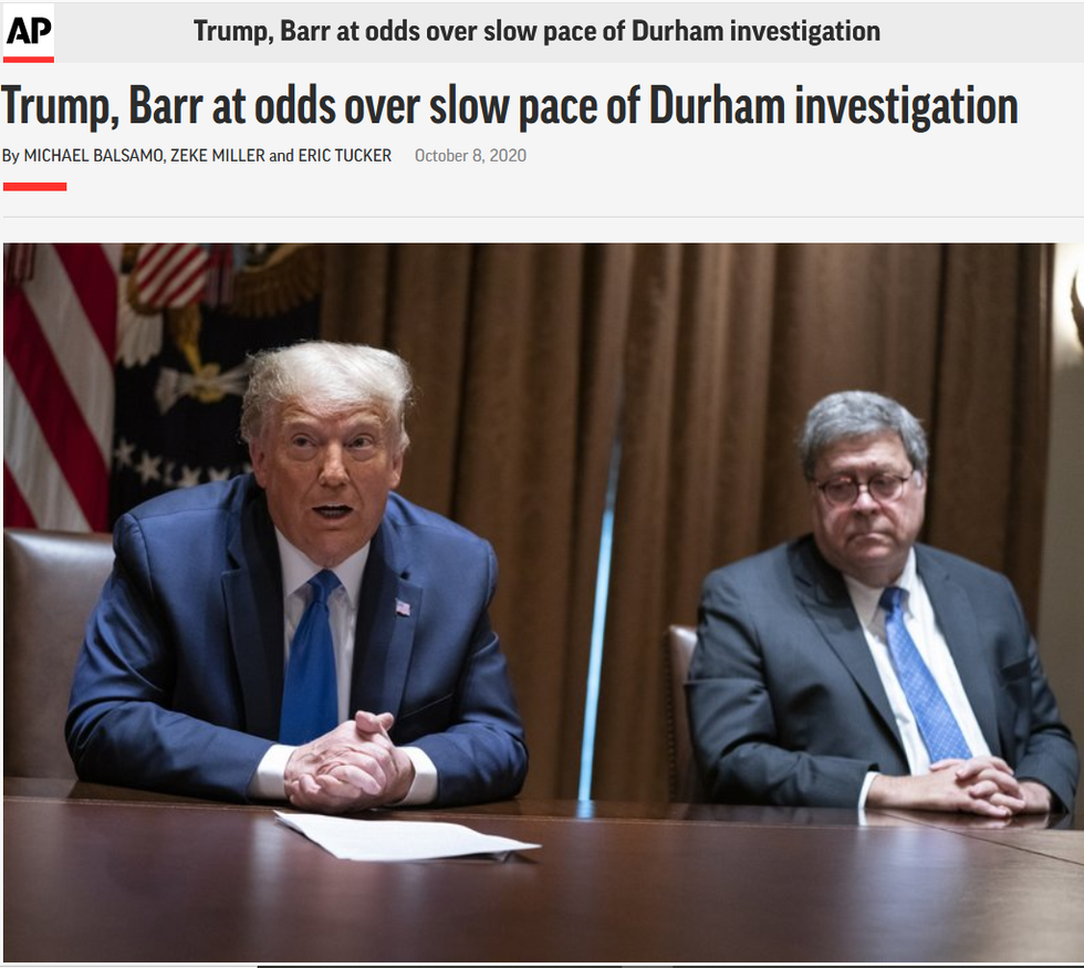 AP: Trump, Barr at odds over slow pace of Durham investigation