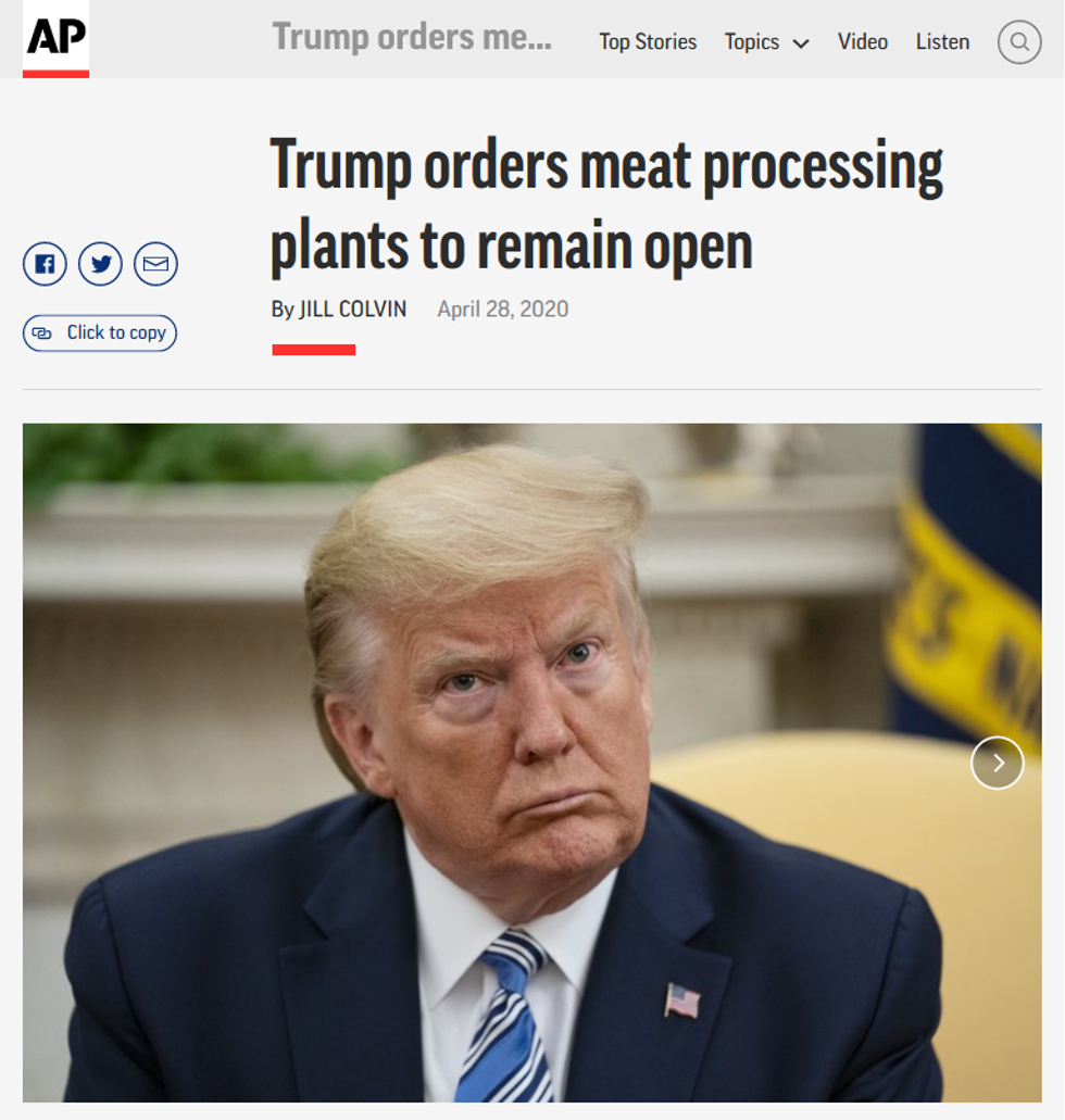 AP: Trump orders meat processing plants to remain open
