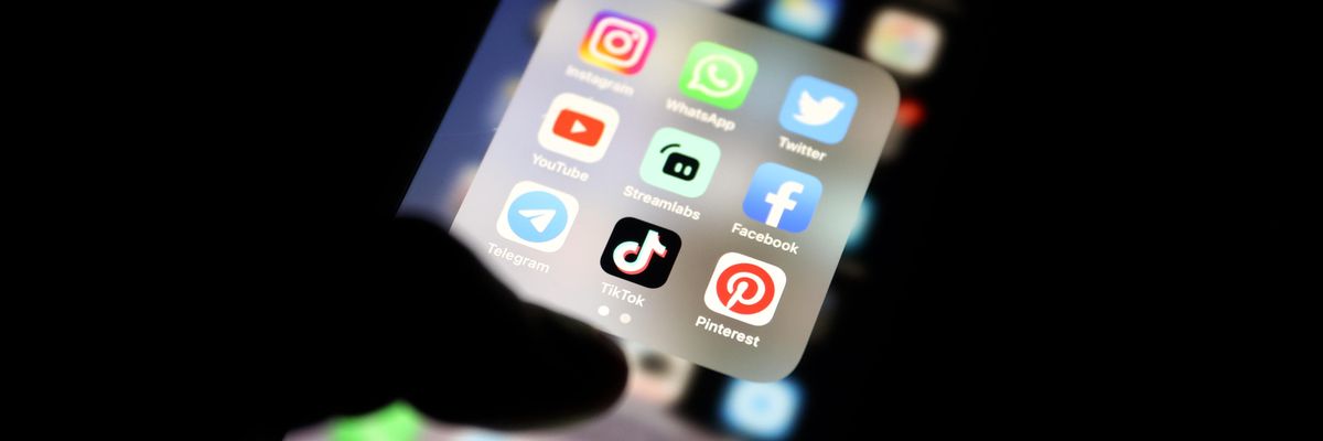 App icons are displayed on a smartphone screen in Ankara, Turkey on May 11, 2021.