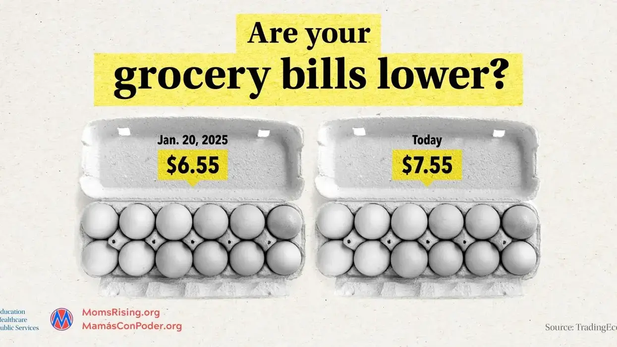 "Are your grocery bills lower?" asks an add about the price of eggs when Trump took office versus today