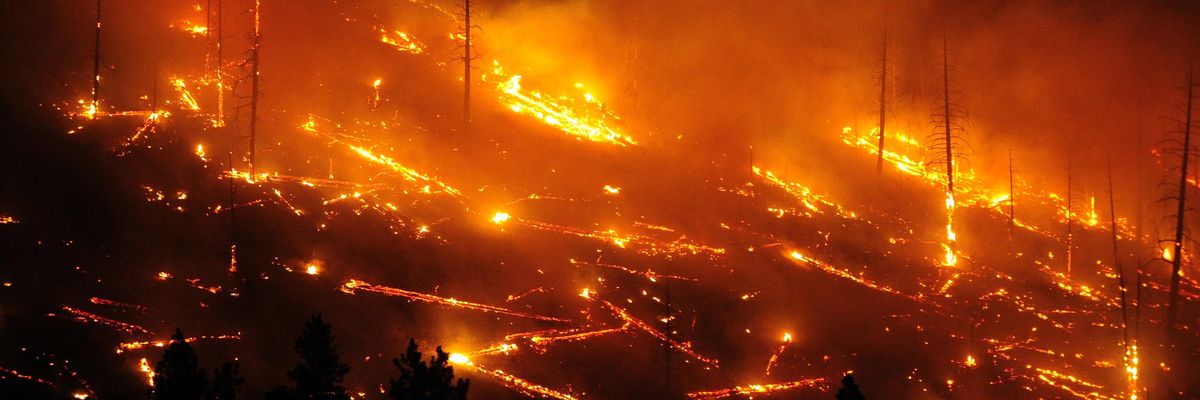 Areas of the southeastern flank of the Tennant Fire, which began on June 24, 2021, continued to burn in California on July 4, 2021. (Photo: Neal Waters/Anadolu Agency via Getty Images)