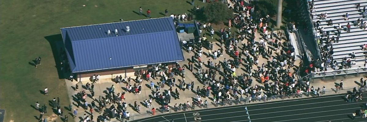 Ariel view of Apalachee High School evacuation after school shooting