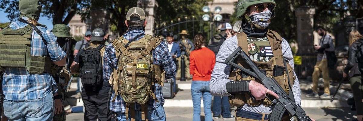 Armed demonstrators gathered outside the Texas State Capitol