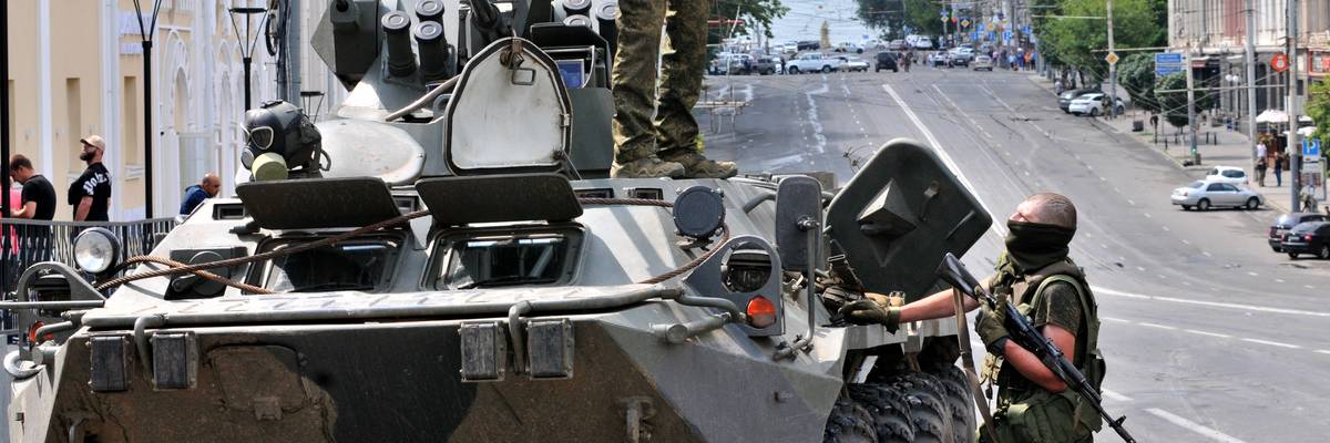 Armored vehicles and fighters with the Wagner Group