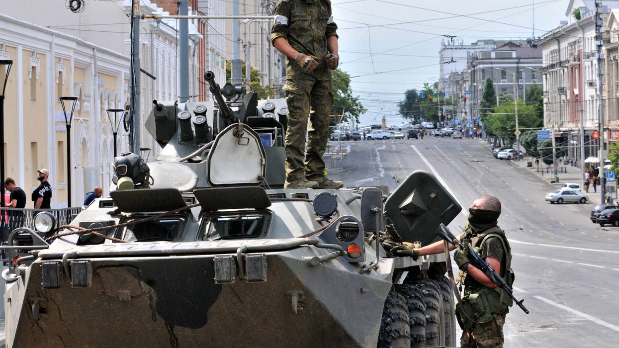 Armored vehicles and fighters with the Wagner Group